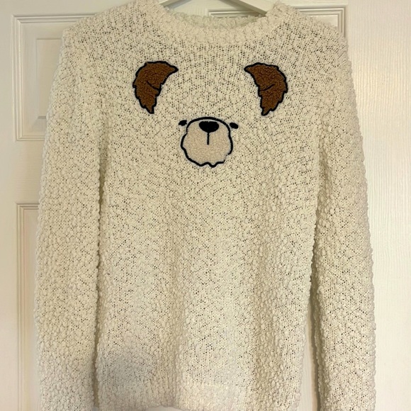 Spring sweater, white with bear face. - Picture 1 of 4